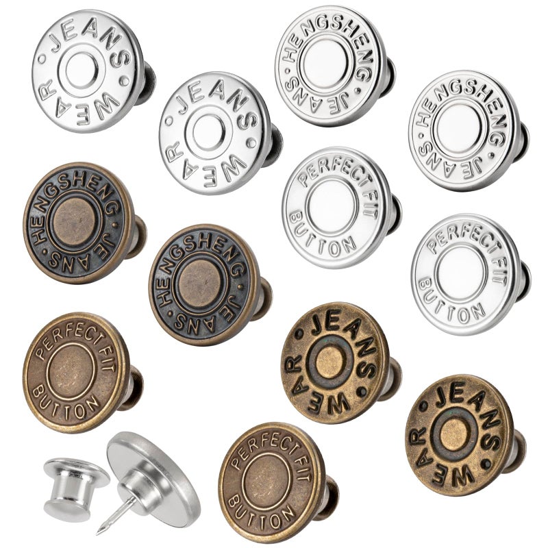 ZENGLU 12 Sets Jean Buttons pins No Sew Instant 17mm Replacement Button Adjustable Pants Buttons Kit - Image 1